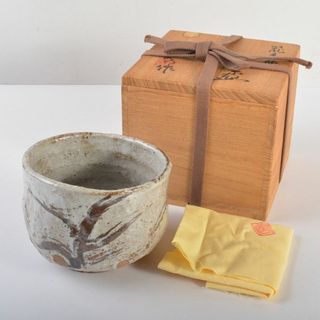 茶道具 加藤唐九郎 一無斎(一ム斎)作 鼠志野 茶碗 共布共箱 D 茶道具 加藤唐九郎 一無斎(一ム斎)作 鼠志野 茶碗 共布共箱 D