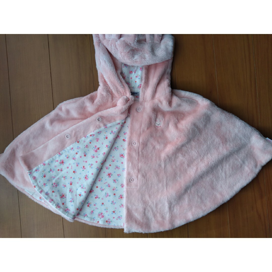 mikihouse(ミキハウス)のミキハウス MIKIHOUSE うさぎ ポンチョ ピンク キッズ/ベビー/マタニティのベビー服(~85cm)(カーディガン/ボレロ)の商品写真