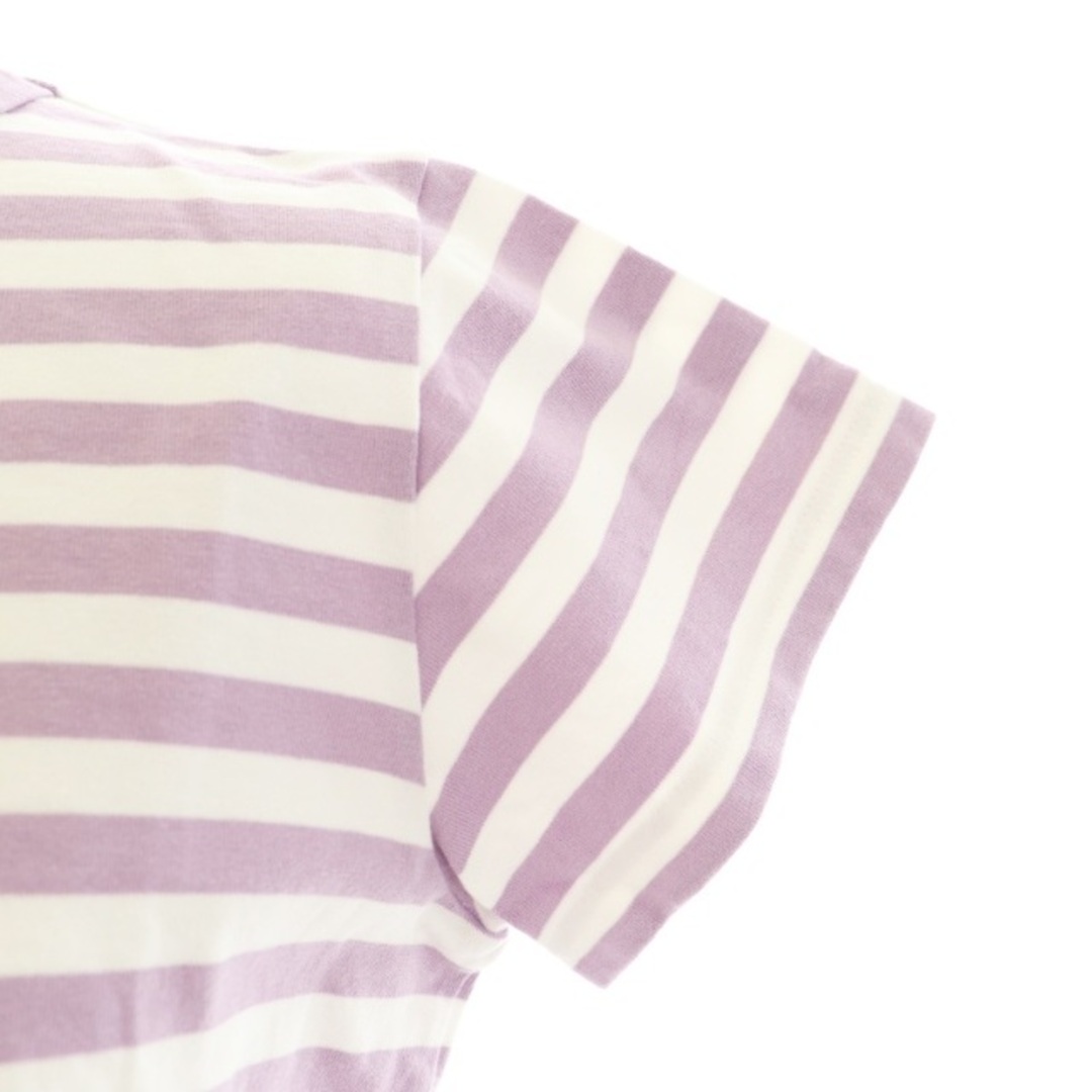 agnes b.(アニエスベー)のアニエスベー Tシャツ カットソー 半袖 ボーダー柄 ラウンドネック 紫 白 レディースのトップス(Tシャツ(半袖/袖なし))の商品写真