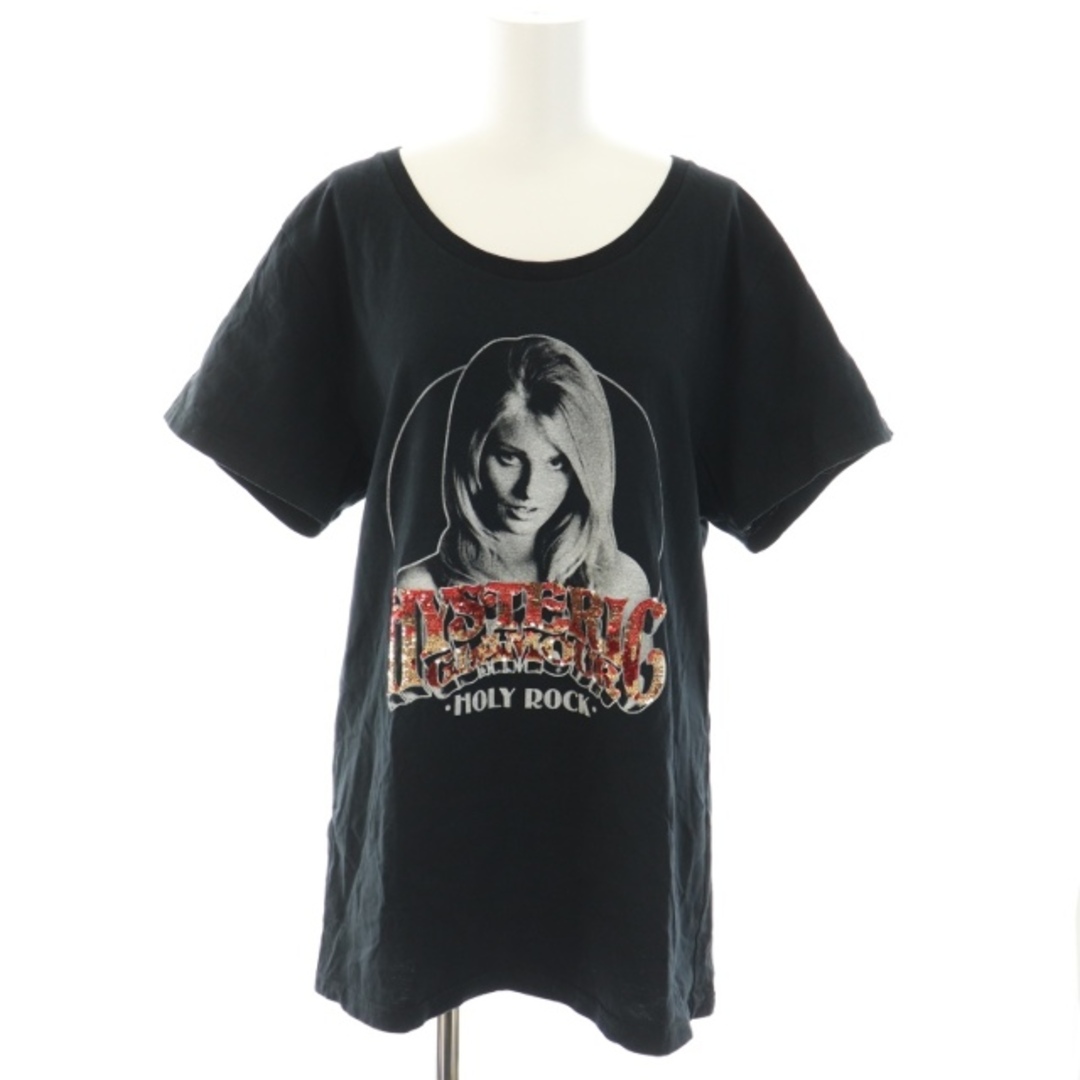 HYSTERIC GLAMOUR(ヒステリックグラマー)のヒステリックグラマー ホーリーロック Tシャツ 半袖 スパンコール装飾 黒 レディースのトップス(Tシャツ(半袖/袖なし))の商品写真