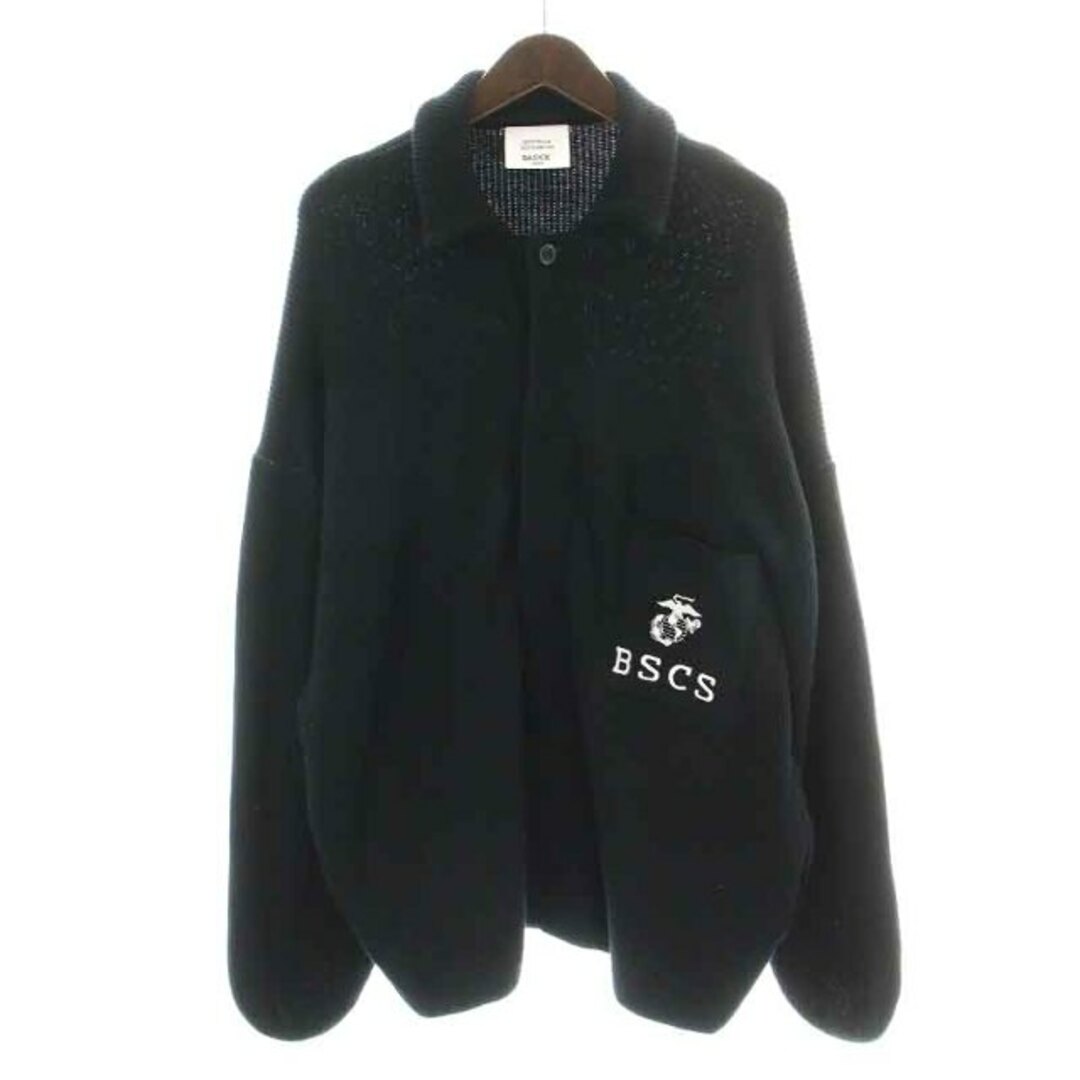 other(アザー)のBASICK ニットジャケット ブルゾン カーディガン ステンカラー L 黒 白 メンズのジャケット/アウター(ブルゾン)の商品写真