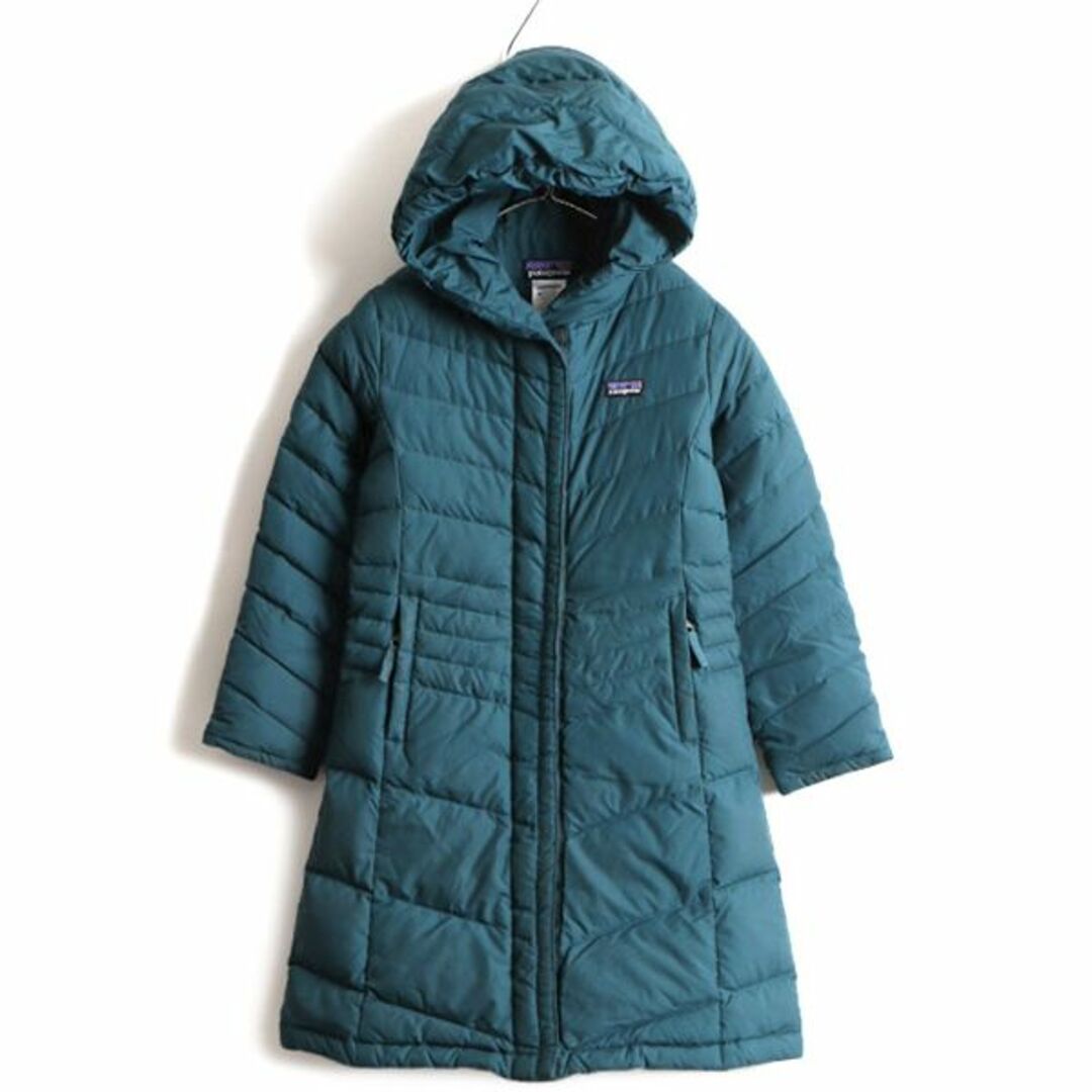 patagonia(パタゴニア)の13年製 ガールズ S 130cm 程 パタゴニア フルジップ ダウン コート キッズ 8 古着 PATAGONIA アウトドア フード パーカー ジャケット 濃緑  キッズ/ベビー/マタニティのキッズ服女の子用(90cm~)(コート)の商品写真