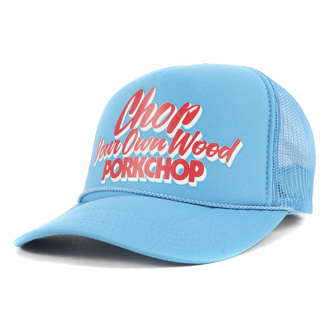 美品 PORKCHOP GARAGE SUPPLY ポークチョップガレージサプライ キャップ 21SS ブランドロゴ メッシュ キャップ CHOP YOUR OWN WOOD CAP コロンビアブルー 帽子 ブランド【メンズ】帽子