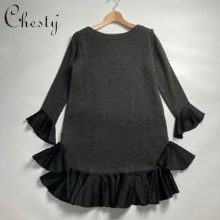 チェスティ(Chesty)のChesty チェスティ　ニット　フリル　チュニック　ミニワンピース  グレー(ミニワンピース)