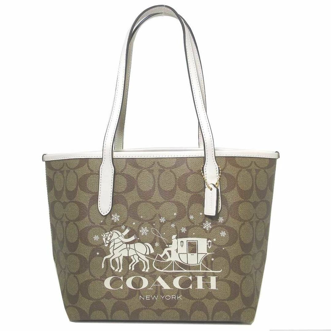 30cm22cm幅【新品】コーチ バッグ トートバッグ COACH シグネチャー 馬車 ホース アンド スレイ プリント ミニ シティ トート CM183 IMDJ8(カーキ×チョーク)アウトレット レディース HRS SLGH SIG MIN CIT