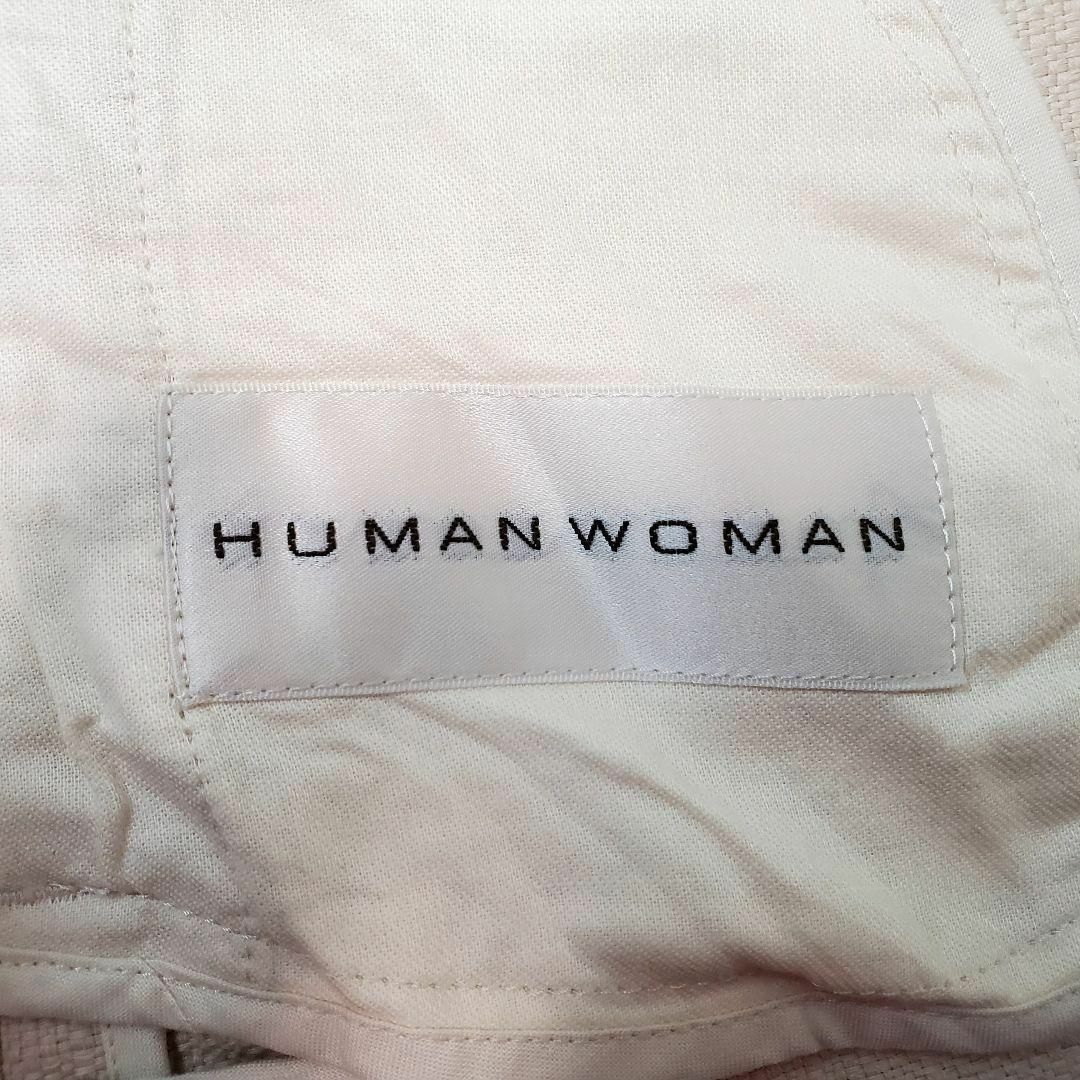 HUMAN WOMAN(ヒューマンウーマン)のHUMAN WOMAN麻混合ノーカラージャケット(M)ベージュ レディースのジャケット/アウター(ノーカラージャケット)の商品写真