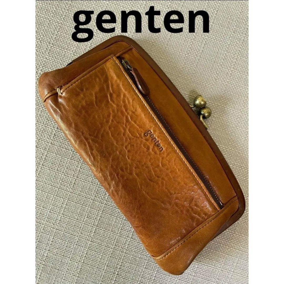 genten ゲンテン 財布 折りたたみ レザー カットワーク 本革 キャメル