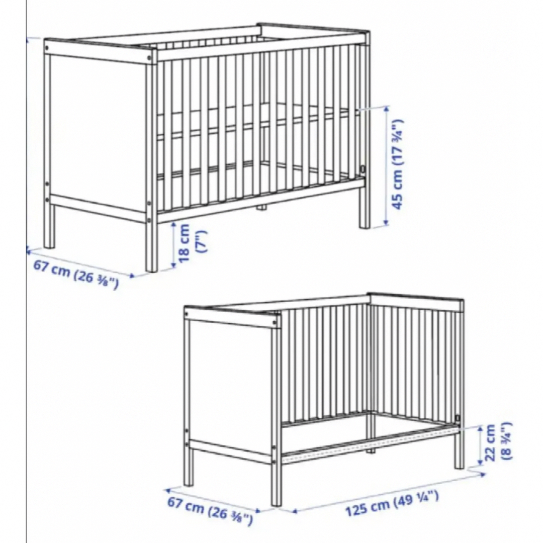 IKEA(イケア)のIKEA イケア　ベビーベッド　SUNDVIK スンドヴィーク　【オシャレ】 キッズ/ベビー/マタニティの寝具/家具(ベビーベッド)の商品写真