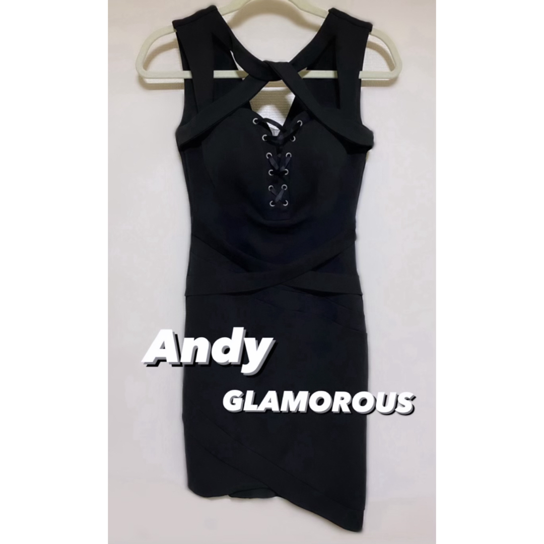 アンディAndy GLAMOROUS 胸元レースアップ クロスデザイン キャバドレス