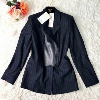 マックスマーラ(Max Mara)の新品 Max Mara レザー切替　ジャケット　白タグ　羊革　カシミヤ　アルパカ(ロングコート)