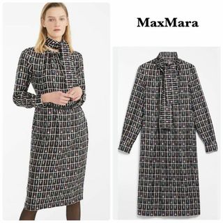 マックスマーラ(Max Mara)の【MaxMara】白タグ＊2020年　シルク100%　ボウタイ　ドレスワンピース(ひざ丈ワンピース)