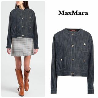 マックスマーラ(Max Mara)の【MaxMara】2022年＊コットンリネン　デニム　ノーカラージャケット　38(ノーカラージャケット)