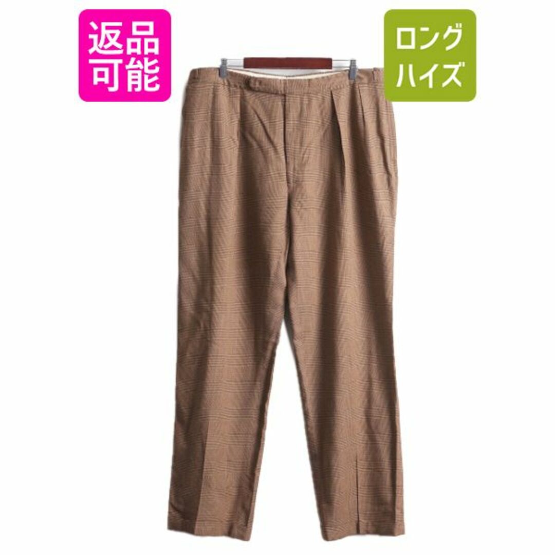 パンツ90s USA製 ポロ ラルフローレン 2タック グレン チェック スラックス パンツ 38 32  90年代 オールド 薄手 ウール ストレート 裾ダブル