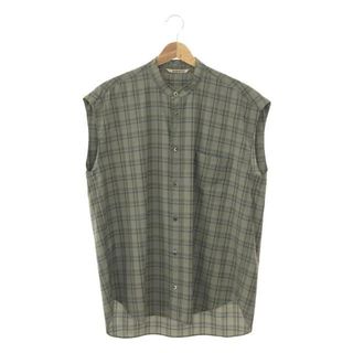 オーラリー(AURALEE)のAURALEE / オーラリー | SUPER LIGHT WOOL CHECK SLEEVELESS SHIRTS ウールチェック ノースリーブシャツ | 0 | ブルー系 | レディース(シャツ/ブラウス(半袖/袖なし))