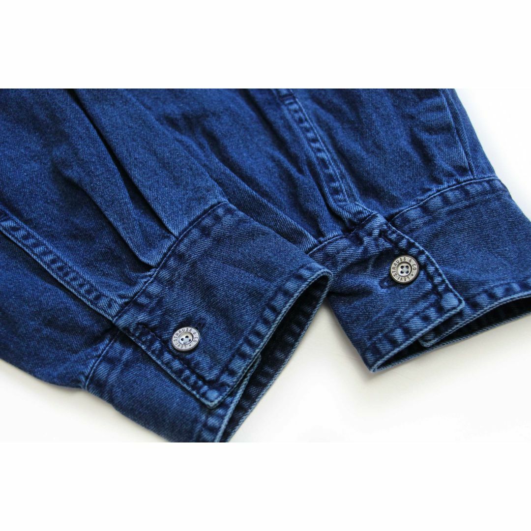 Levi's(リーバイス)の90s Levi'sリーバイス ボタンダウン カラーデニムシャツ 後染め 紺★オールド ビンテージ コットン ダンガリー ネイビー オーバーサイズ メンズのトップス(シャツ)の商品写真