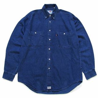 リーバイス(Levi's)の90s Levi'sリーバイス ボタンダウン カラーデニムシャツ 後染め 紺★オールド ビンテージ コットン ダンガリー ネイビー オーバーサイズ(シャツ)