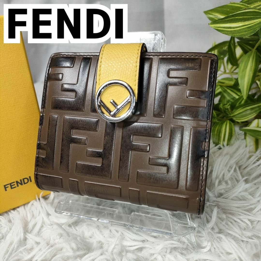 【美品】フェンディ　FENDI　ズッカ　財布　折り財布　ブラック　イエロー注意事項