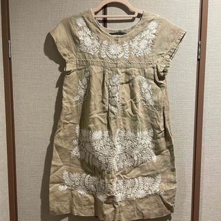 ザラ(ZARA)のZARA WOMAN 麻の刺繍ワンピース(ひざ丈ワンピース)