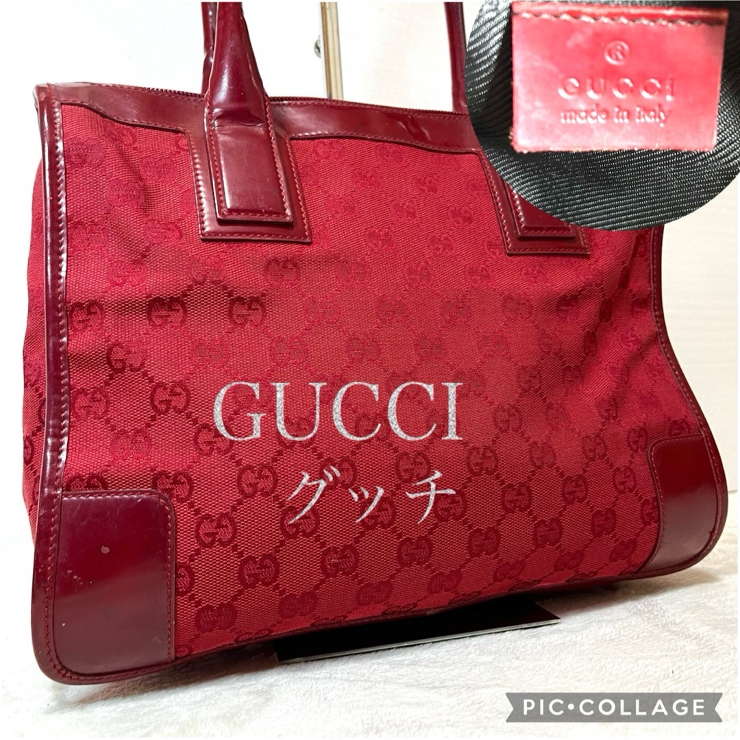 新作情報 美品 GUCCI グッチ GG柄 レッド 赤 エナメル /GGキャンバス