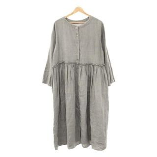 ネストローブ(nest Robe)のnest robe / ネストローブ | リネン タックギャザー クルーネック シャツワンピース | F | グレー | レディース(ロングワンピース/マキシワンピース)