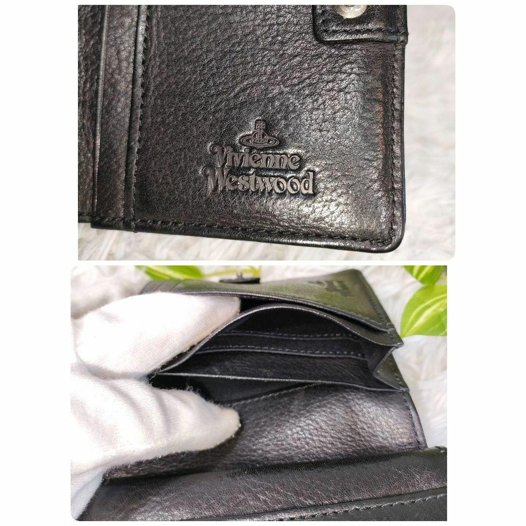 Vivienne Westwood(ヴィヴィアンウエストウッド)のヴィヴィアンウエストウッド 二つ折り財布 ブラック オーブ スタッズ レザー 黒 メンズのファッション小物(折り財布)の商品写真