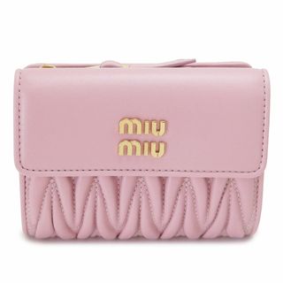 【本物保証】 箱付き ミュウミュウ MIUMIU ガマ口付折財布 レザー アイボリー ゴールド金具 5M1120