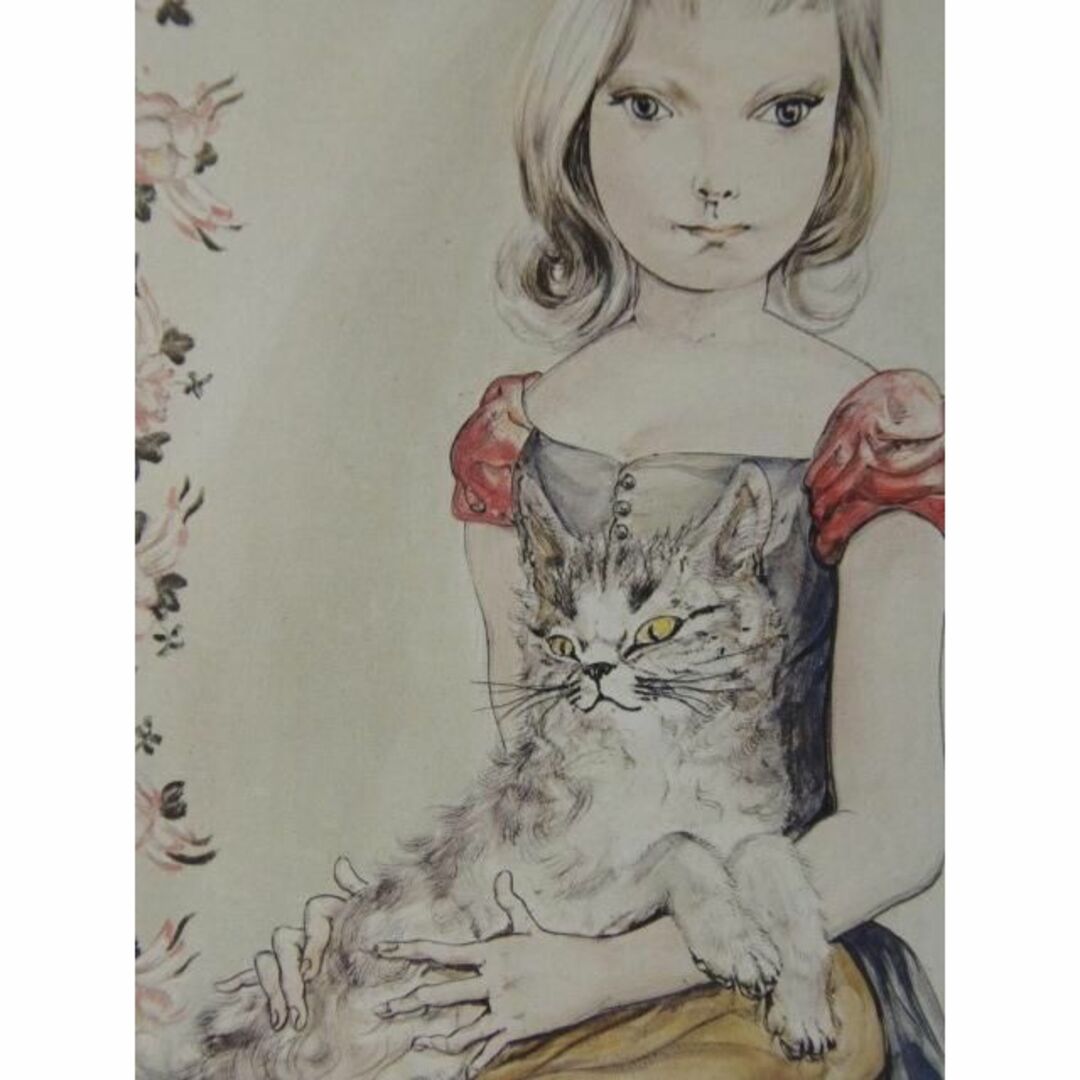 藤田 嗣治、「猫を抱く少女」希少、オーダーマット付額装・画集画、ふじた つぐはる