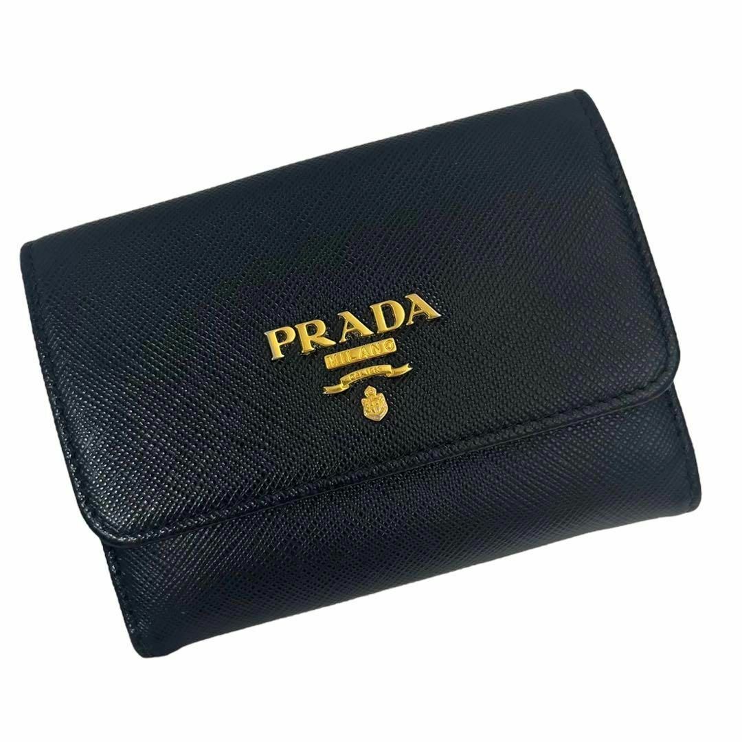 ✨希少美品✨　プラダ　折財布　ブラック　サフィアーノレザー　Wホック　r9ファッション小物