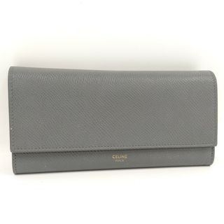 セリーヌ(celine)のCELINE ラージフラップ ウォレット 長財布 レザー グレー(財布)