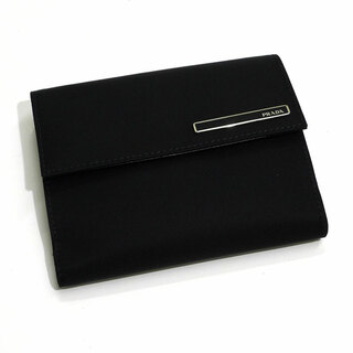 プラダ(PRADA)のPRADA Wホック 二つ折り コンパクト財布 ナイロン レザー ブラック(財布)