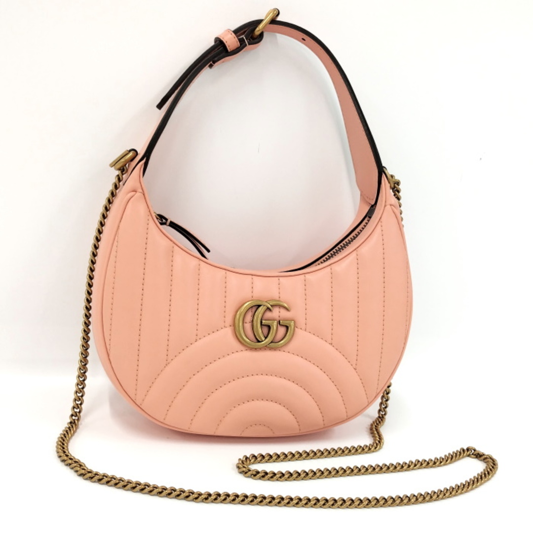 Gucci(グッチ)のGUCCI 2WAYハンドバッグ ハーフムーンシェイプ GGマーモント レザー レディースのバッグ(その他)の商品写真