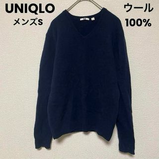 ユニクロ(UNIQLO)のw43 ユニクロ UNIQLO ウール100% 長袖ニット ネイビー シンプル(ニット/セーター)