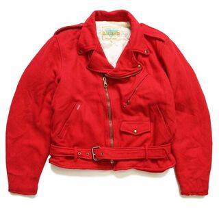 80s LEMON キルティングライナー ダブルライダース メルトン ウールジャケット 赤 M★ビンテージ ユーロ ヨーロッパ イタリア デザイン(ライダースジャケット)