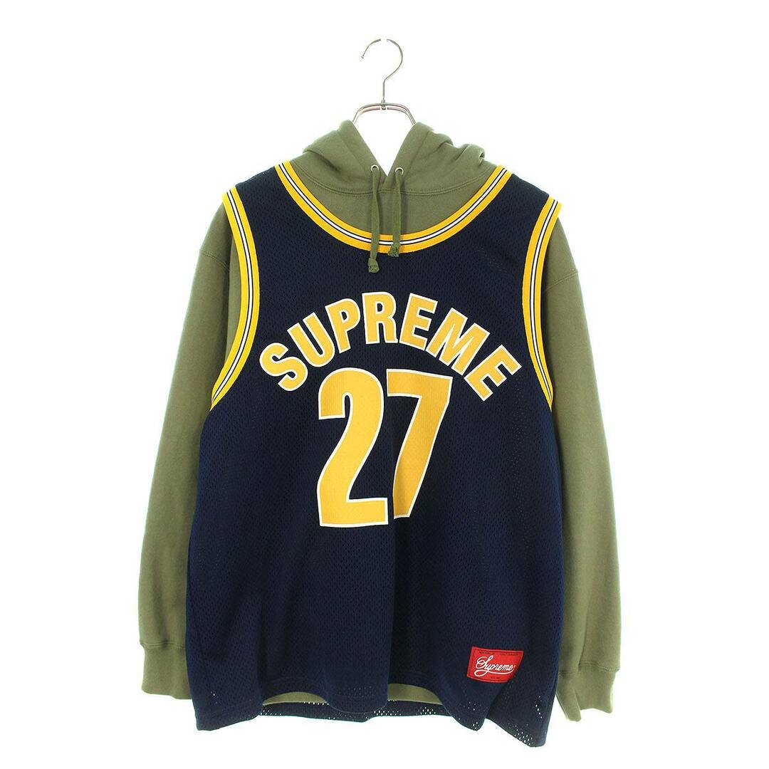 シュプリーム  Basketball Jersey Hooded Sweatshirt メッシュドッキングプルオーバーパーカー メンズ Mトップス