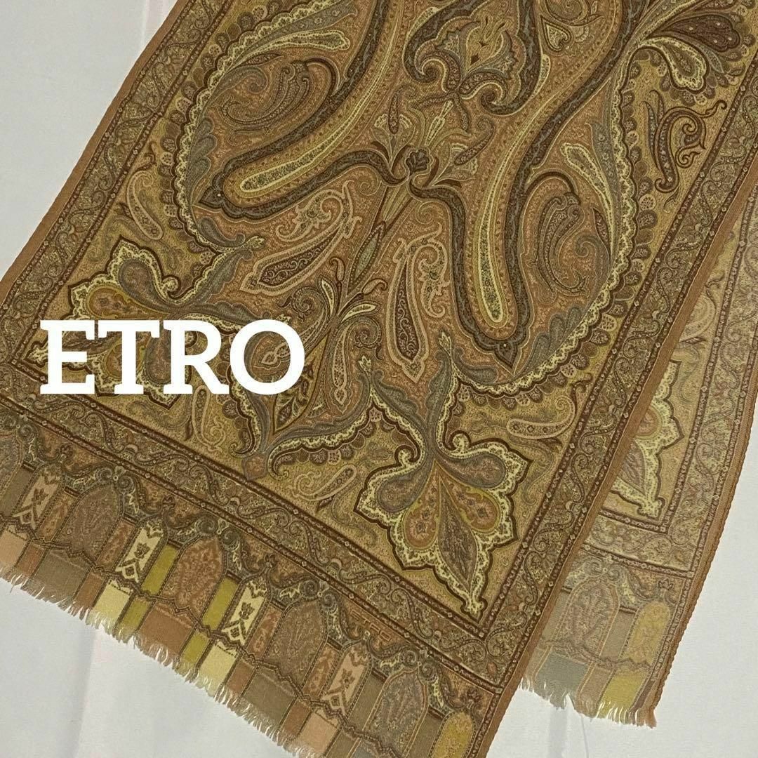 ETRO(エトロ)の★ETRO★ ロングスカーフ ペイズリー柄 ウール シルク ピンクベージュ レディースのファッション小物(バンダナ/スカーフ)の商品写真