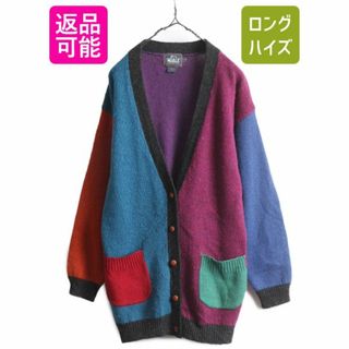 ウールリッチ(WOOLRICH)の90s ウールリッチ クレイジー パターン ウール ニット ロング カーディガン レディース S 古着 90年代 オールド Woolrich セーター 前開き(カーディガン)