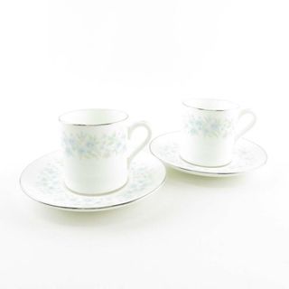 ウェッジウッド(WEDGWOOD)のWEDGWOOD ウェッジウッド WYNDHAM ウィンダム デミタスカップ＆ソーサー 2客 ペア 銀彩 小花 フラワー 白 ブルー 青 SU5016E (グラス/カップ)