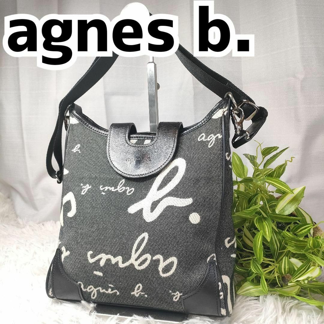 agnes b.(アニエスベー)のアニエスベー ショルダーバッグ 総柄 ロゴ グレー agnes b. バッグ 黒 レディースのバッグ(ショルダーバッグ)の商品写真