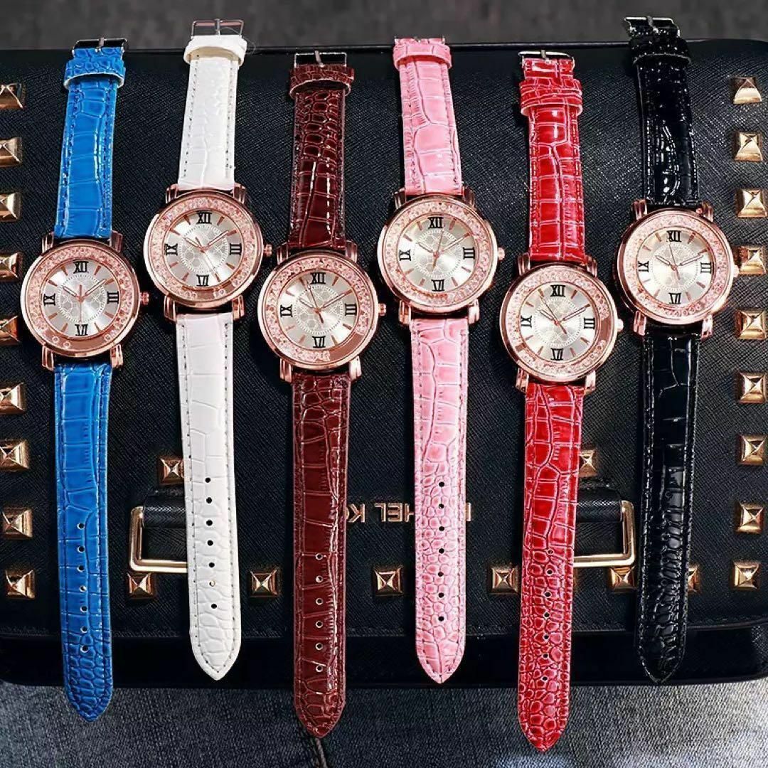 新品 レディース腕時計  ローマ数字　丸い　スワロフスキー　キラキラ［ホワイト］ レディースのファッション小物(腕時計)の商品写真