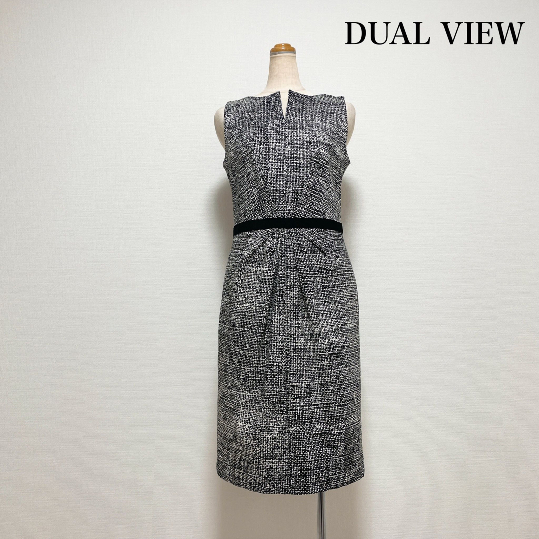 DUAL VIEW キーネックワンピース 黒 上品 美シルエット♡レディース