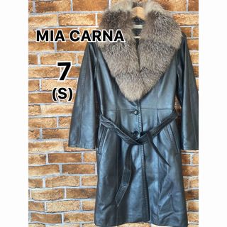 【美品】MIA CARNA シープレザーロングコート フォックスファー 羊革(毛皮/ファーコート)