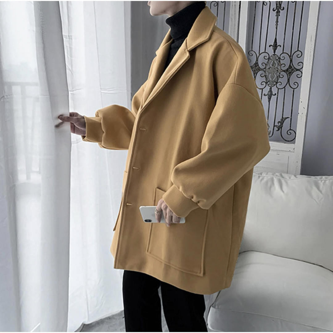 メンズチェスターコート　Lサイズ　ベージュ　ビックシルエット　ロング　冬服 メンズのジャケット/アウター(チェスターコート)の商品写真