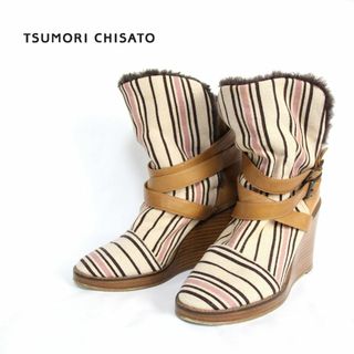 ツモリチサト(TSUMORI CHISATO)のツモリチサト　ブーティ　内ボア　キャンバス地　3　25　アイボリー　ブラウン　(ブーツ)