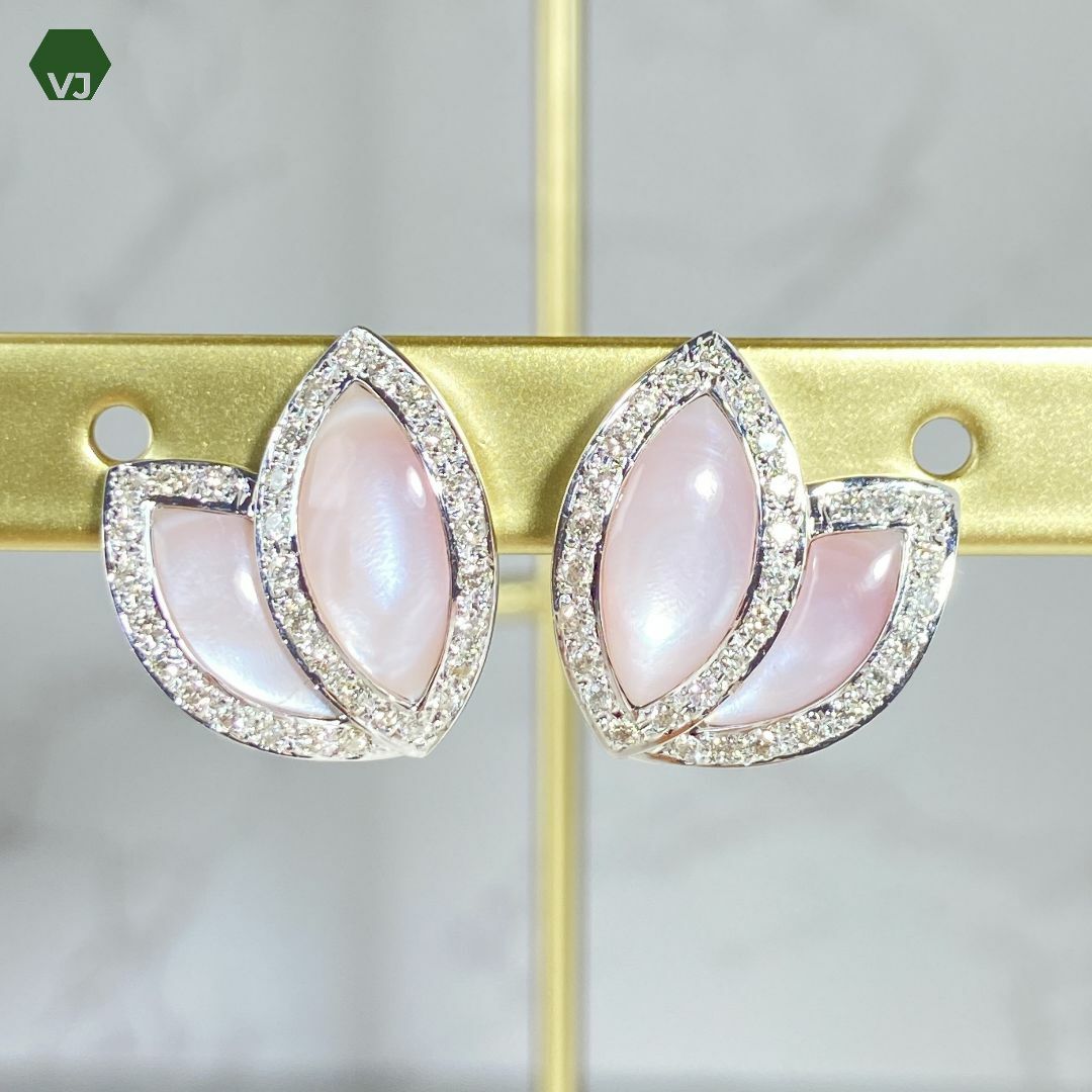 24-5】シェル ダイヤモンド ピアス&イヤリング D0.08ct ピアス 24-5】シェル ダイヤモンド ピアス&イヤリング D0.08ct ピアス