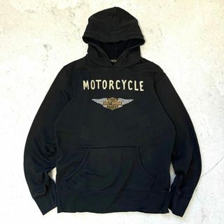 ハーレーダビッドソン(Harley Davidson)の【90s ハーレーダビッドソン】サイズL 刺繍ロゴ スウェットパーカー 黒(パーカー)