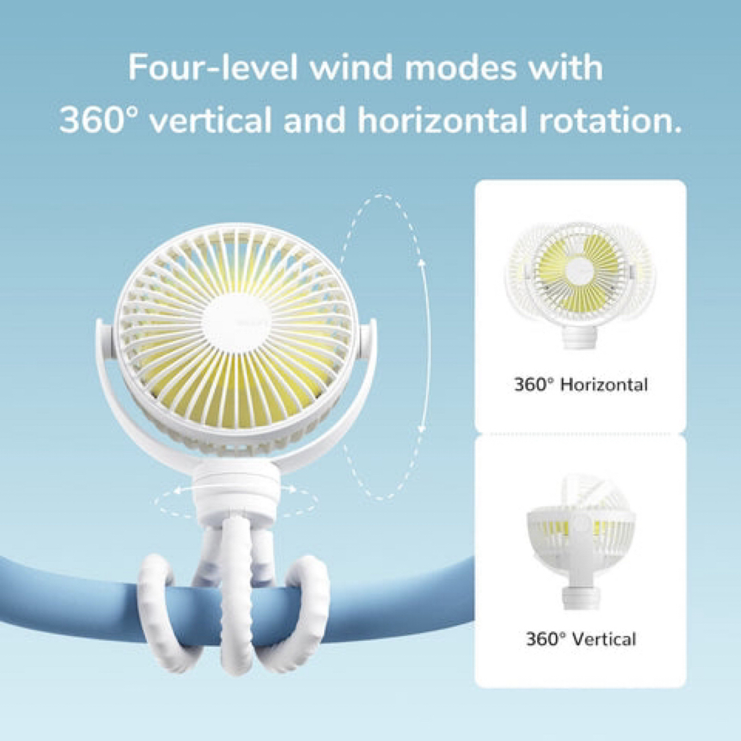 グリーン　タコ足 扇風機 4000mAh  静音 風量４段階 最大16時間稼働 スマホ/家電/カメラの冷暖房/空調(扇風機)の商品写真