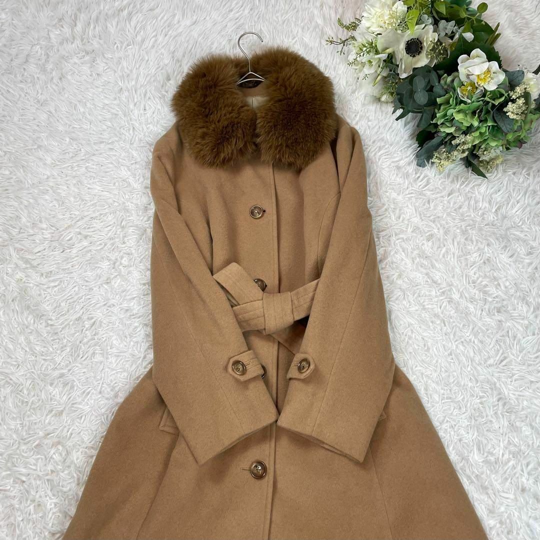 極美品 アルパカ混 2way フォックスファー ロングコート 大きいサイズ XL-
