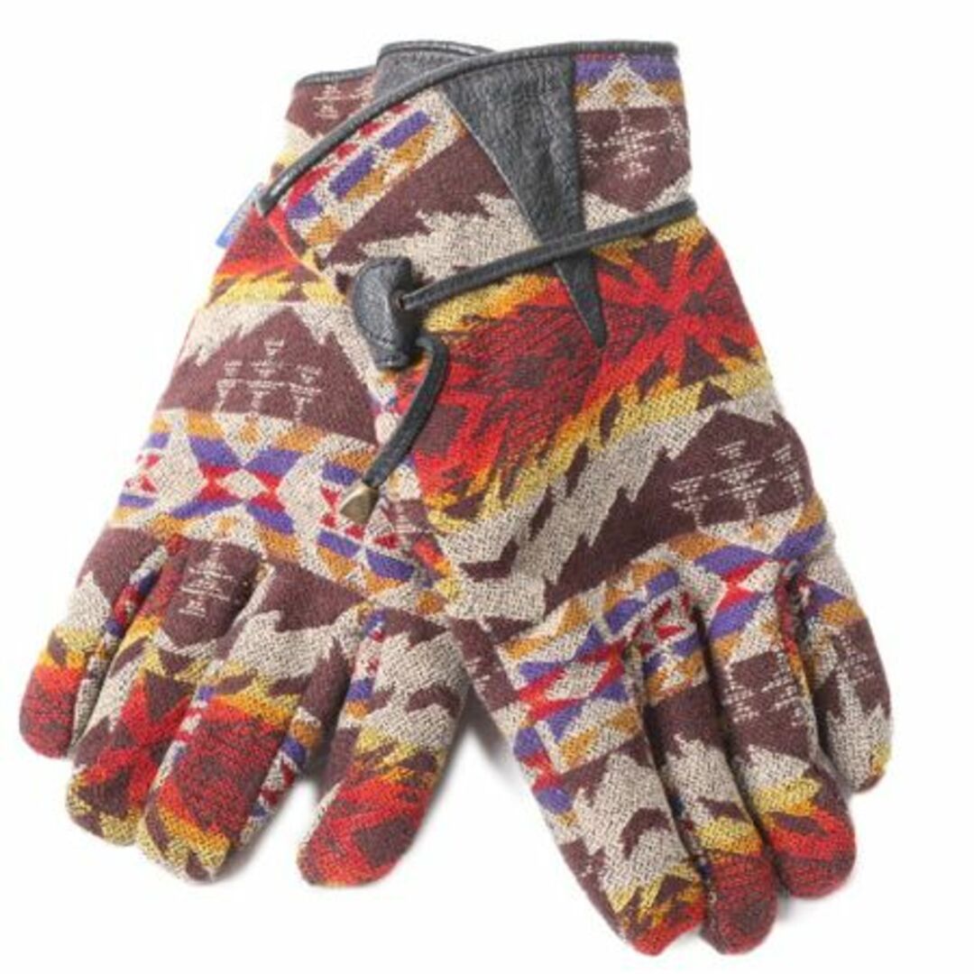 PENDLETON(ペンドルトン)のペンドルトン ネイティブ 総柄 ウール 手袋 メンズ M 古着 PENDLETON グローブ 本革 レザー フリース ライナー付き 防寒 防風 レザーベルト メンズのファッション小物(手袋)の商品写真