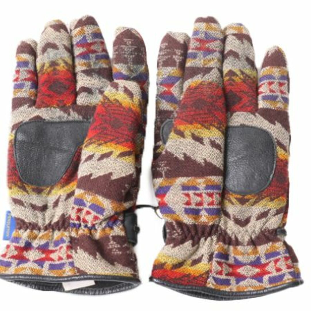 PENDLETON(ペンドルトン)のペンドルトン ネイティブ 総柄 ウール 手袋 メンズ M 古着 PENDLETON グローブ 本革 レザー フリース ライナー付き 防寒 防風 レザーベルト メンズのファッション小物(手袋)の商品写真