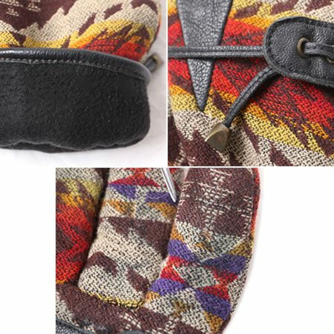 PENDLETON(ペンドルトン)のペンドルトン ネイティブ 総柄 ウール 手袋 メンズ M 古着 PENDLETON グローブ 本革 レザー フリース ライナー付き 防寒 防風 レザーベルト メンズのファッション小物(手袋)の商品写真